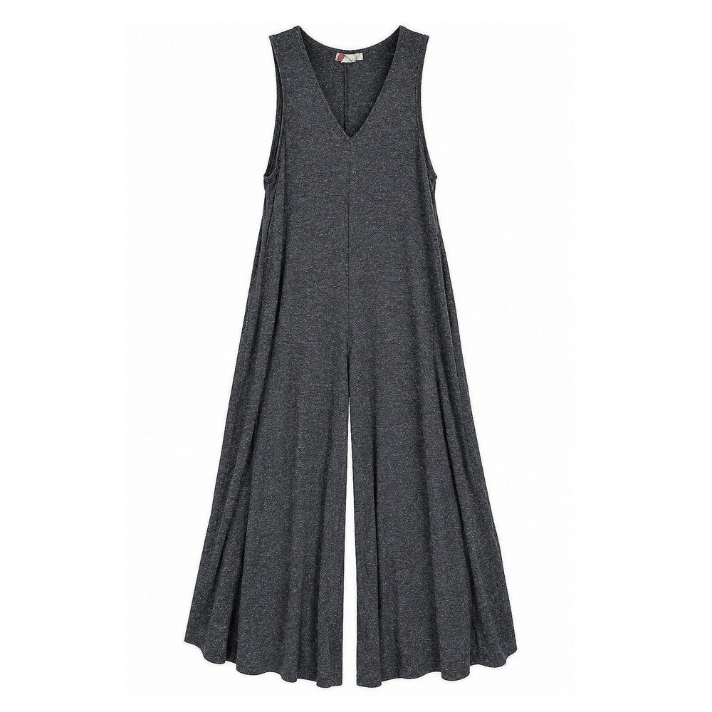 Free People Beach Womens Small Gray Wide Leg Jumpsuit V-Neck Linen Blend Pockets